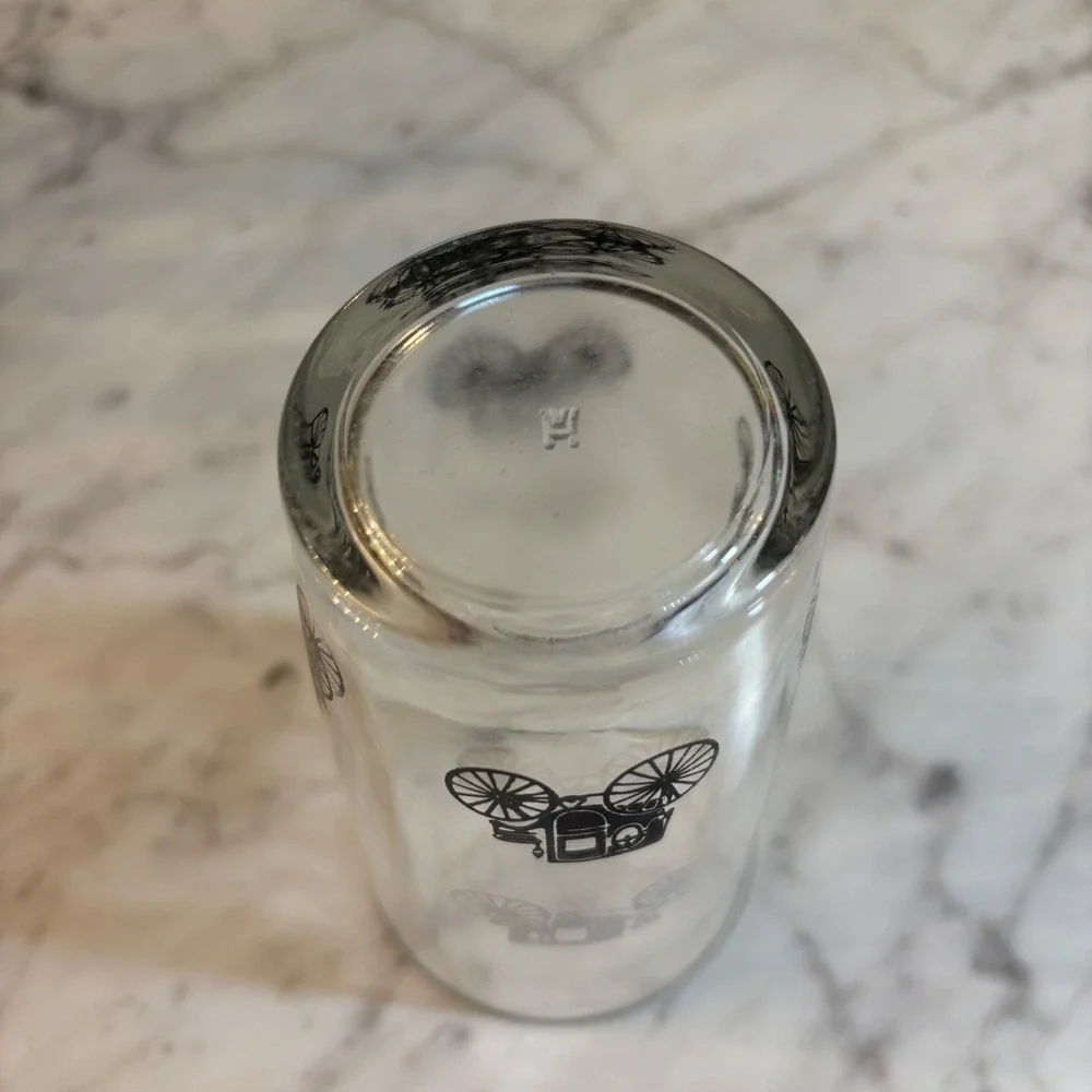 Vintage Hazel Atlas Glass Tumbler Black White Horse Drawn Carriage Buggy Print